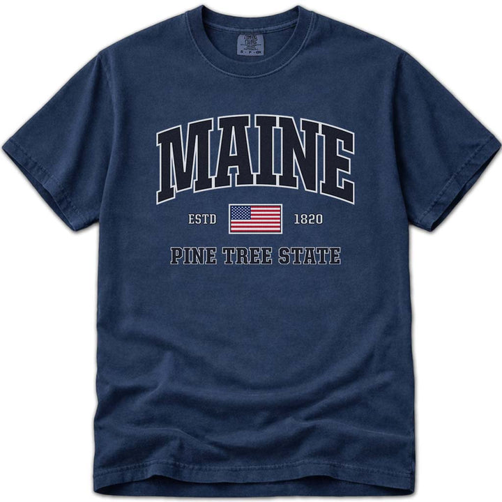 USA Patriotic Maine T Shirt - Navy