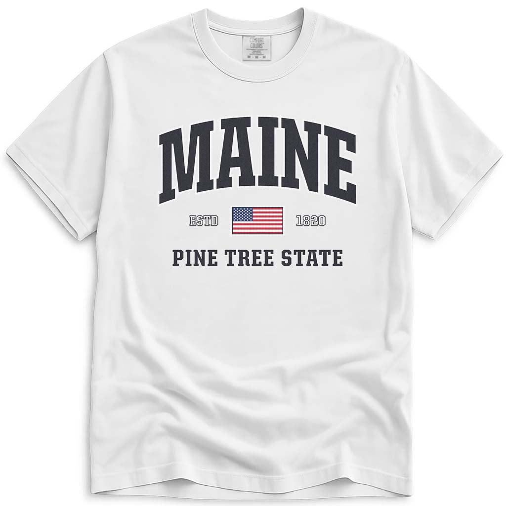 USA Patriotic Maine T Shirt - White