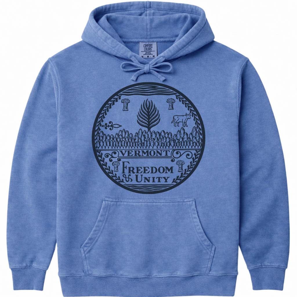 Vermont State Sweatshirt The State Seal of Vermont - Flo Blue