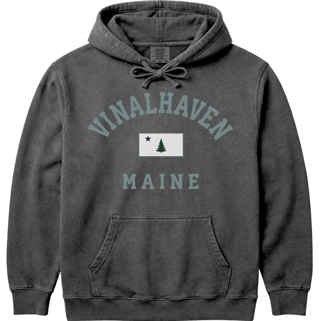 Vintage Vinalhaven Maine Flag Hoodie Sweatshirt - Pepper