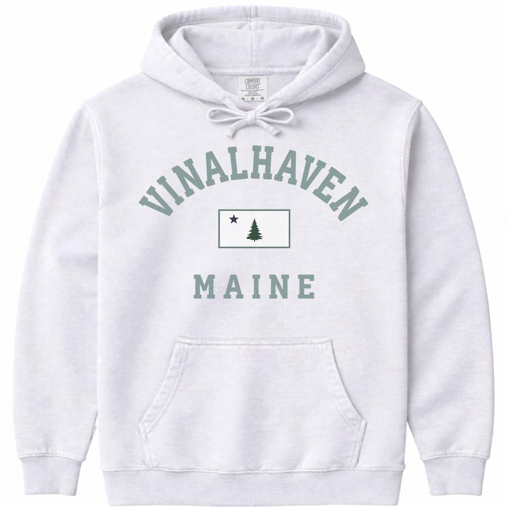 Vintage Vinalhaven Maine Flag Hoodie Sweatshirt - White