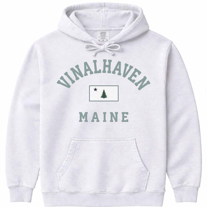 Vintage Vinalhaven Maine Flag Hoodie Sweatshirt - White
