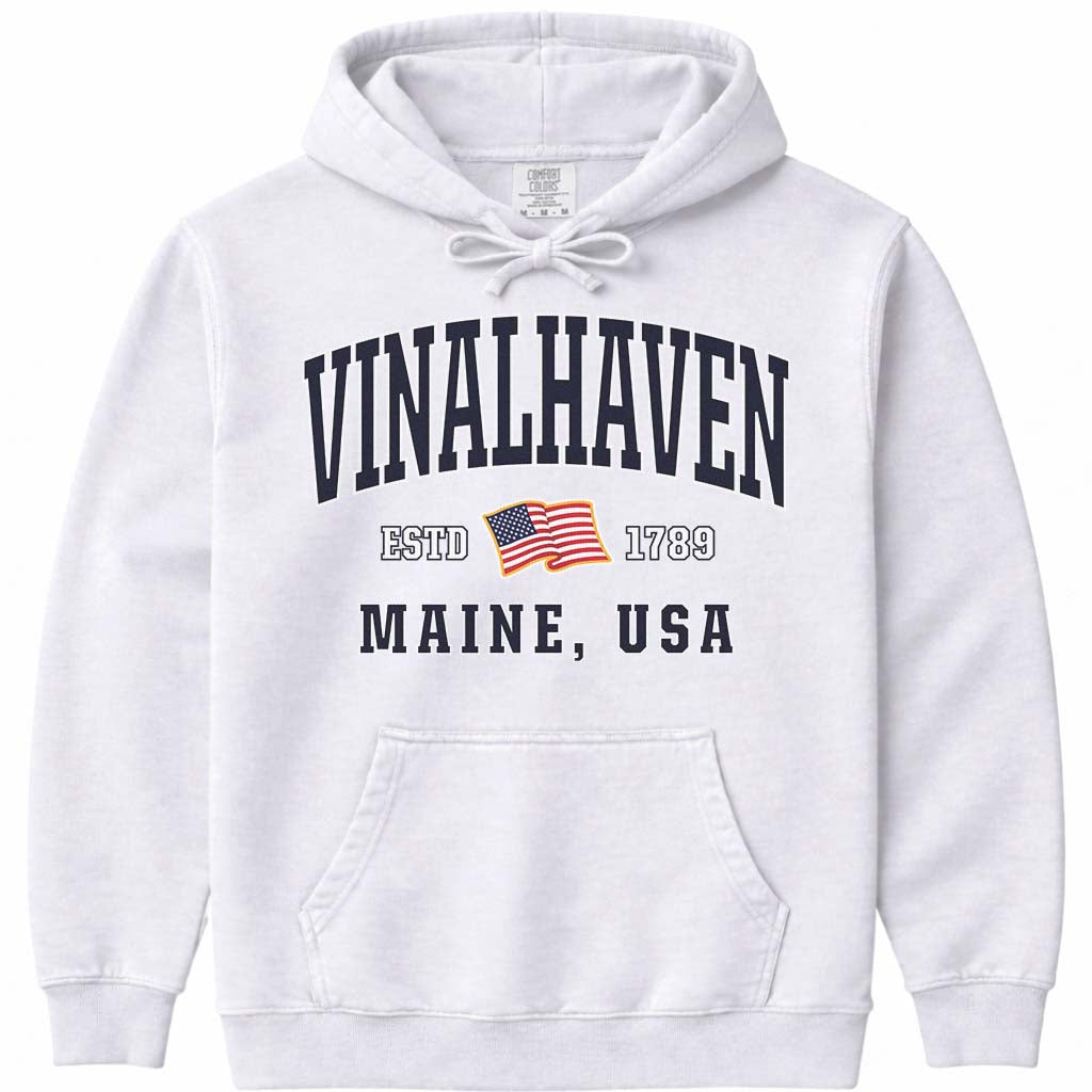Vinalhaven Maine USA Flag Hoodie Sweatshirt - White