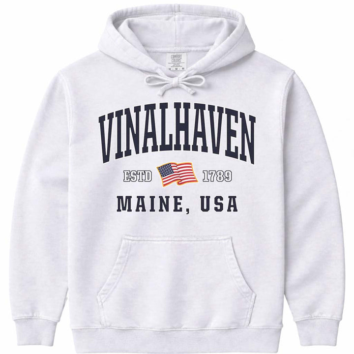 Vinalhaven Maine USA Flag Hoodie Sweatshirt - White