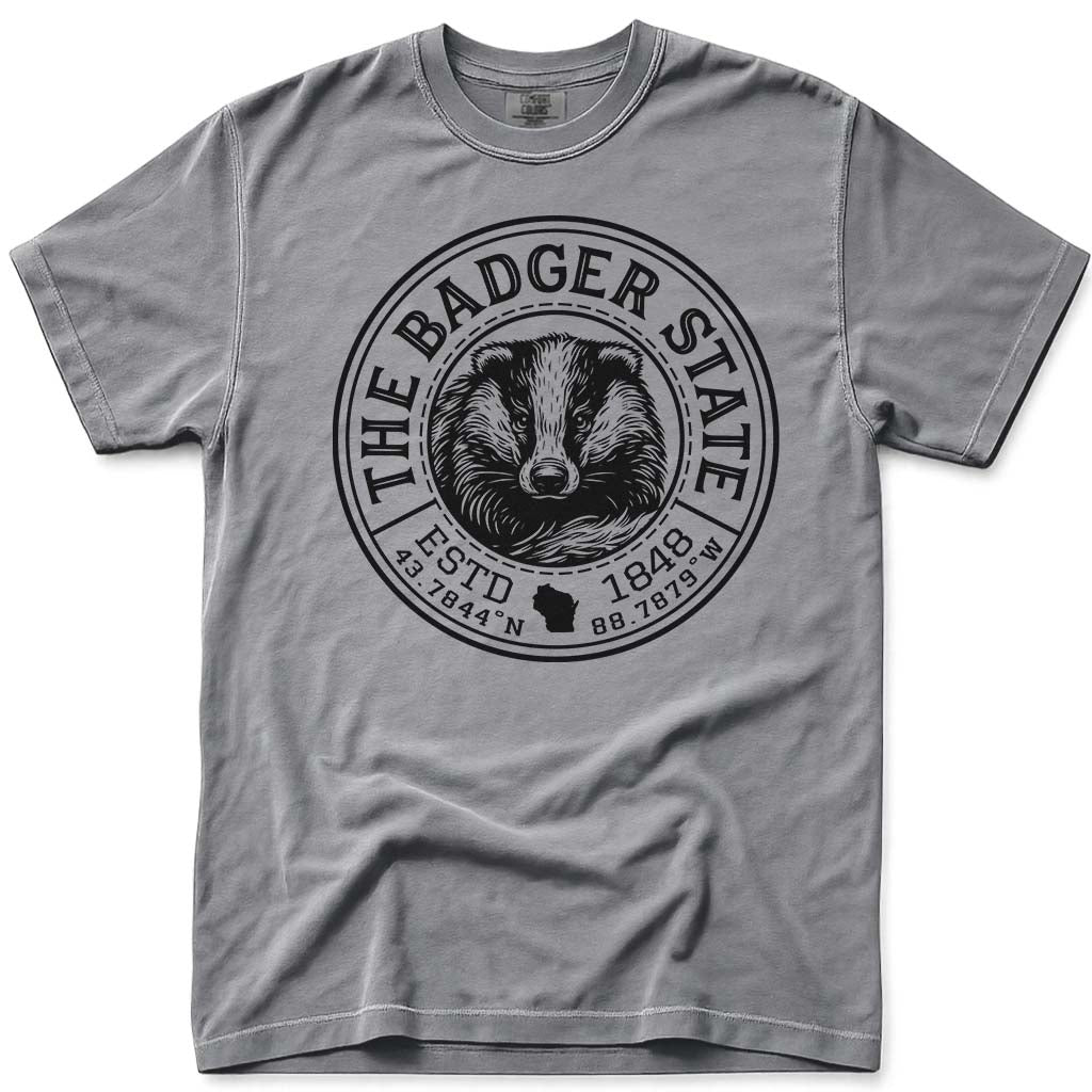 Vintage Badger State Wisconsin T Shirt - Grey