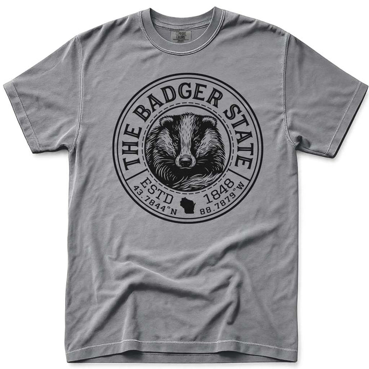 Vintage Badger State Wisconsin T Shirt - Grey