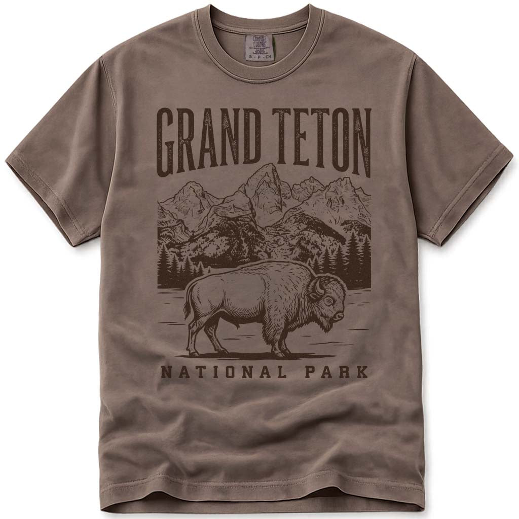 Vintage Bison Grand Teton National Park T Shirt - Espresso