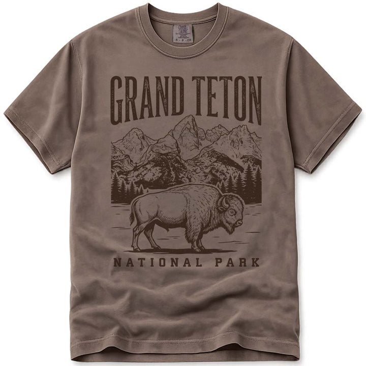 Vintage Bison Grand Teton National Park T Shirt - Espresso