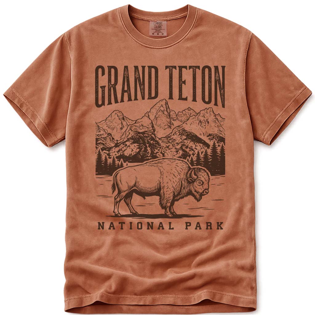 Vintage Bison Grand Teton National Park T Shirt - Yam