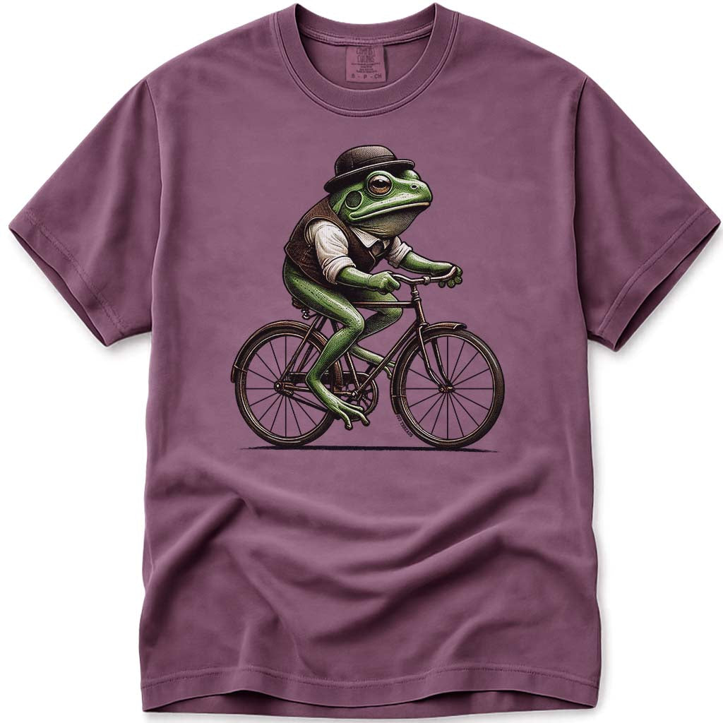 Vintage Frog Riding A Bicycle T Shirt - Berry