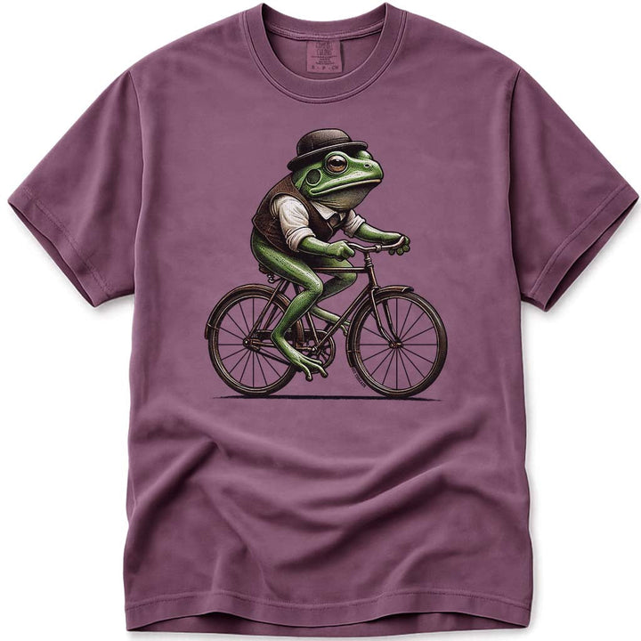 Vintage Frog Riding A Bicycle T Shirt - Berry