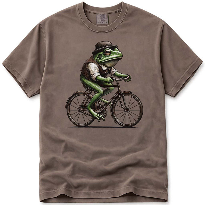 Vintage Frog Riding A Bicycle T Shirt - Espresso