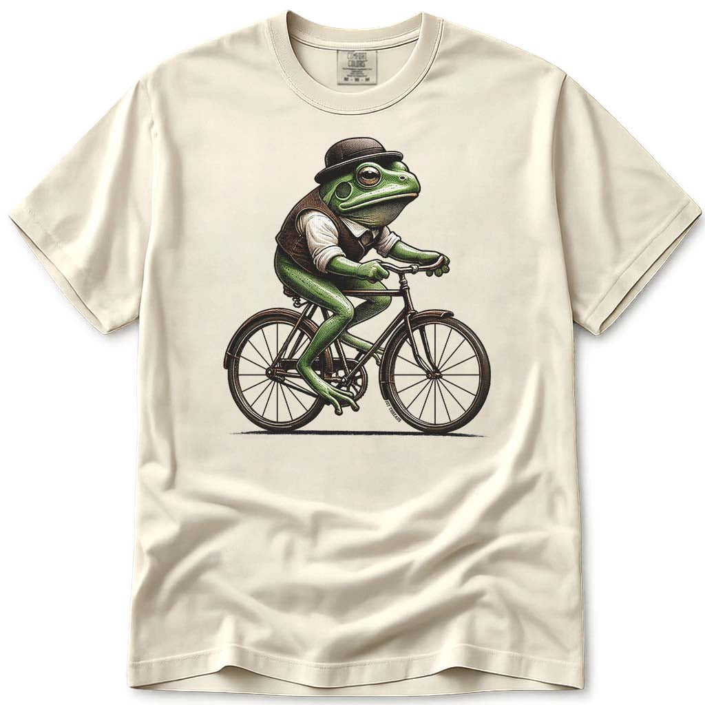 Vintage Frog Riding A Bicycle T Shirt - Ivory