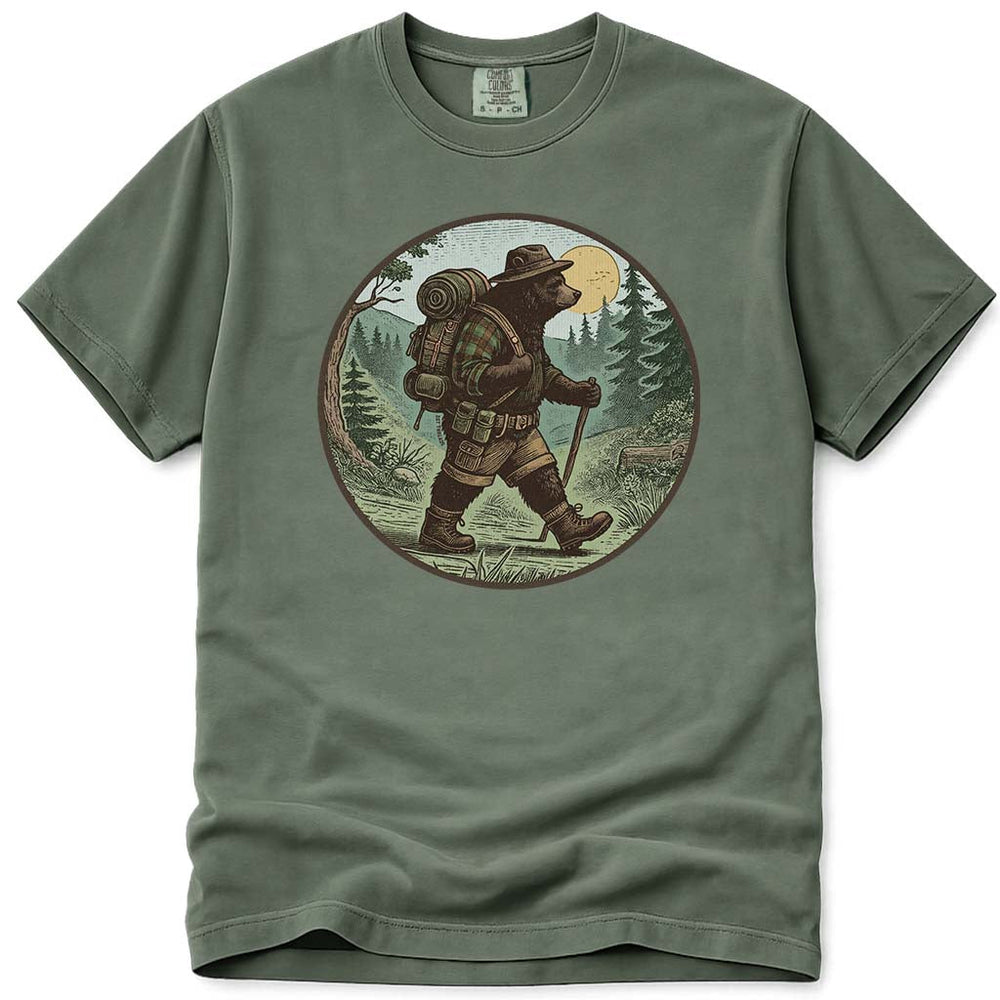 Vintage Trail Hiking Bear T-Shirt - Moss