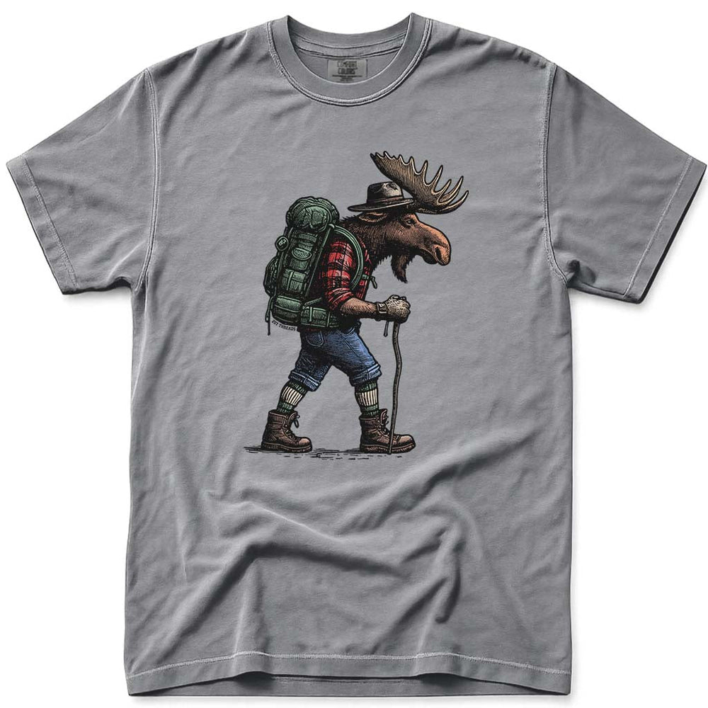 Vintage Trail Hiking Moose T-Shirt - Grey