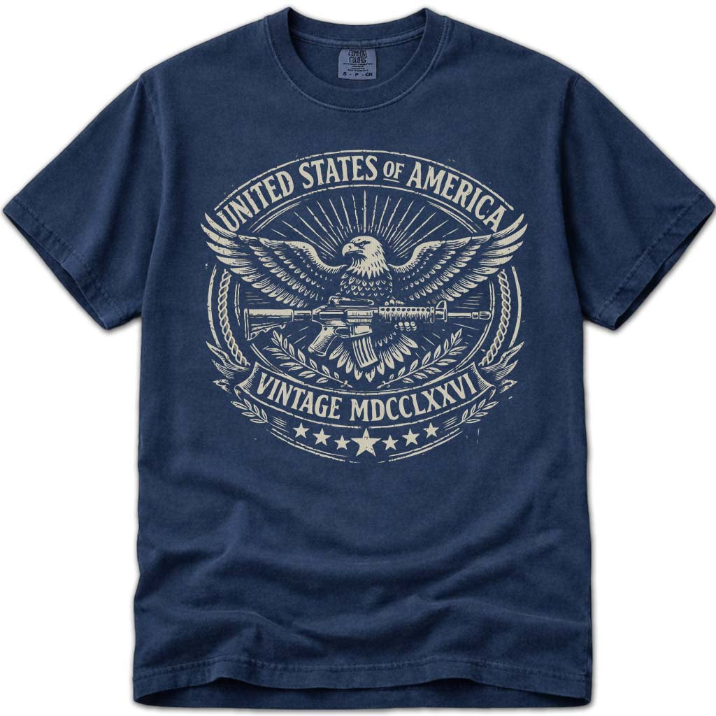 Vintage USA 250 Anniversary Eagle 1776 Tee - Navy