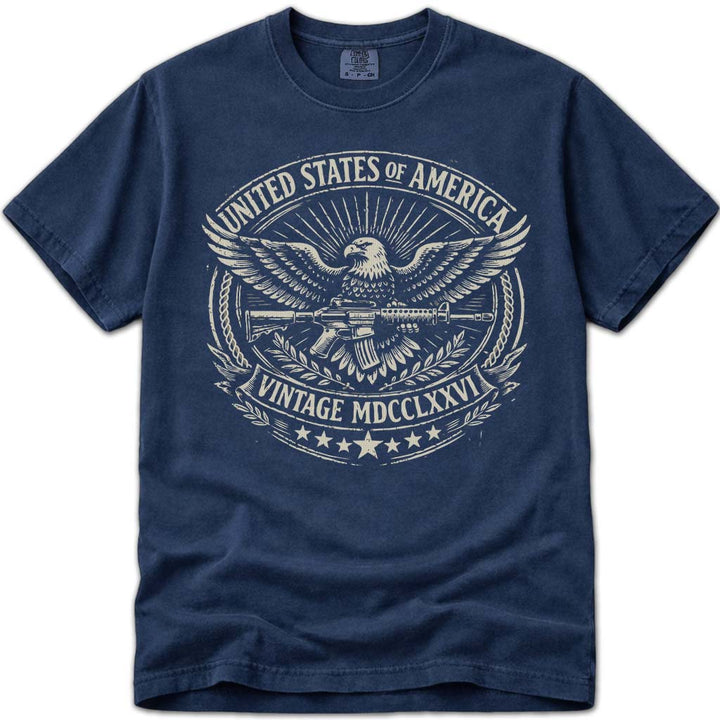 Vintage USA 250 Anniversary Eagle 1776 Tee - Navy