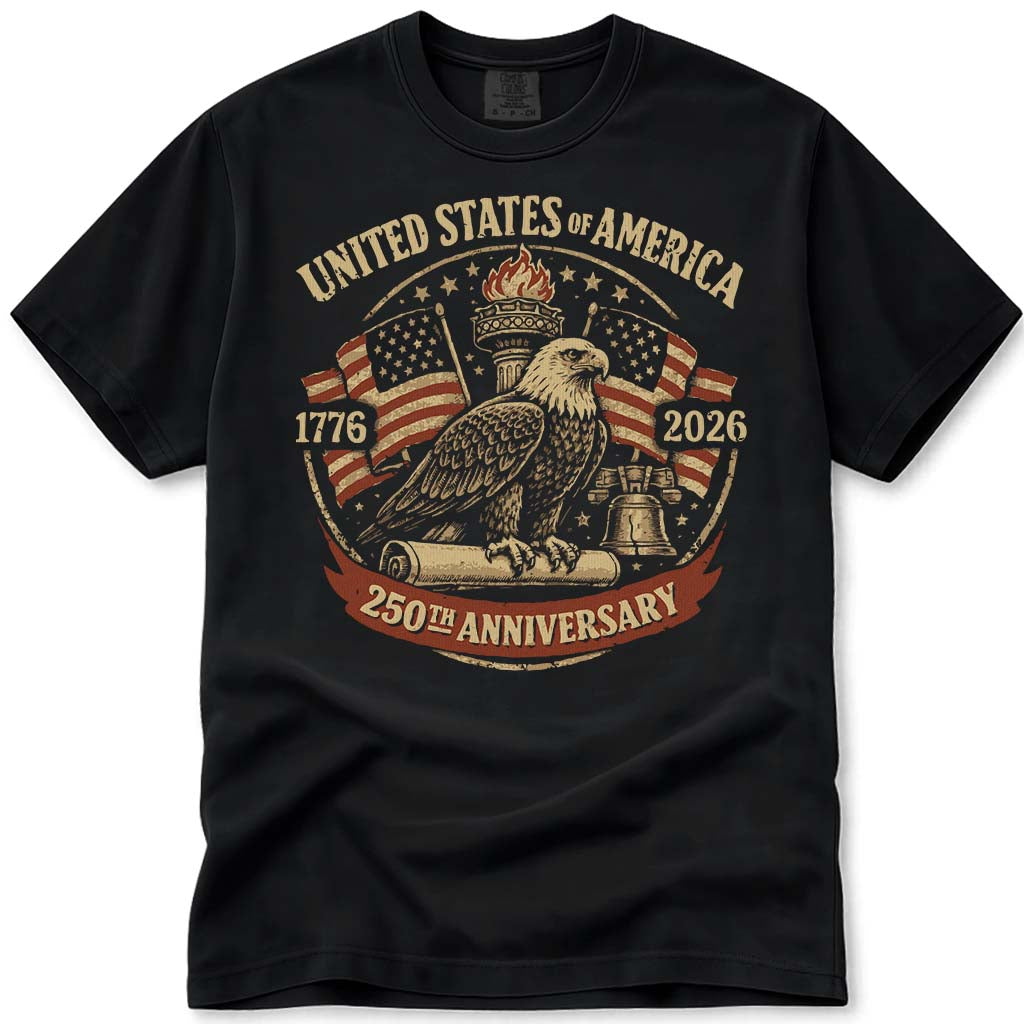 Vintage USA 250 Anniversary Eagle 4th of July Tee - Black