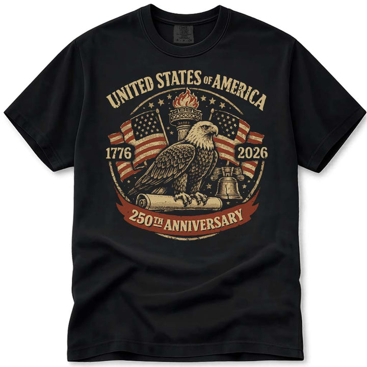 Vintage USA 250 Anniversary Eagle 4th of July Tee - Black