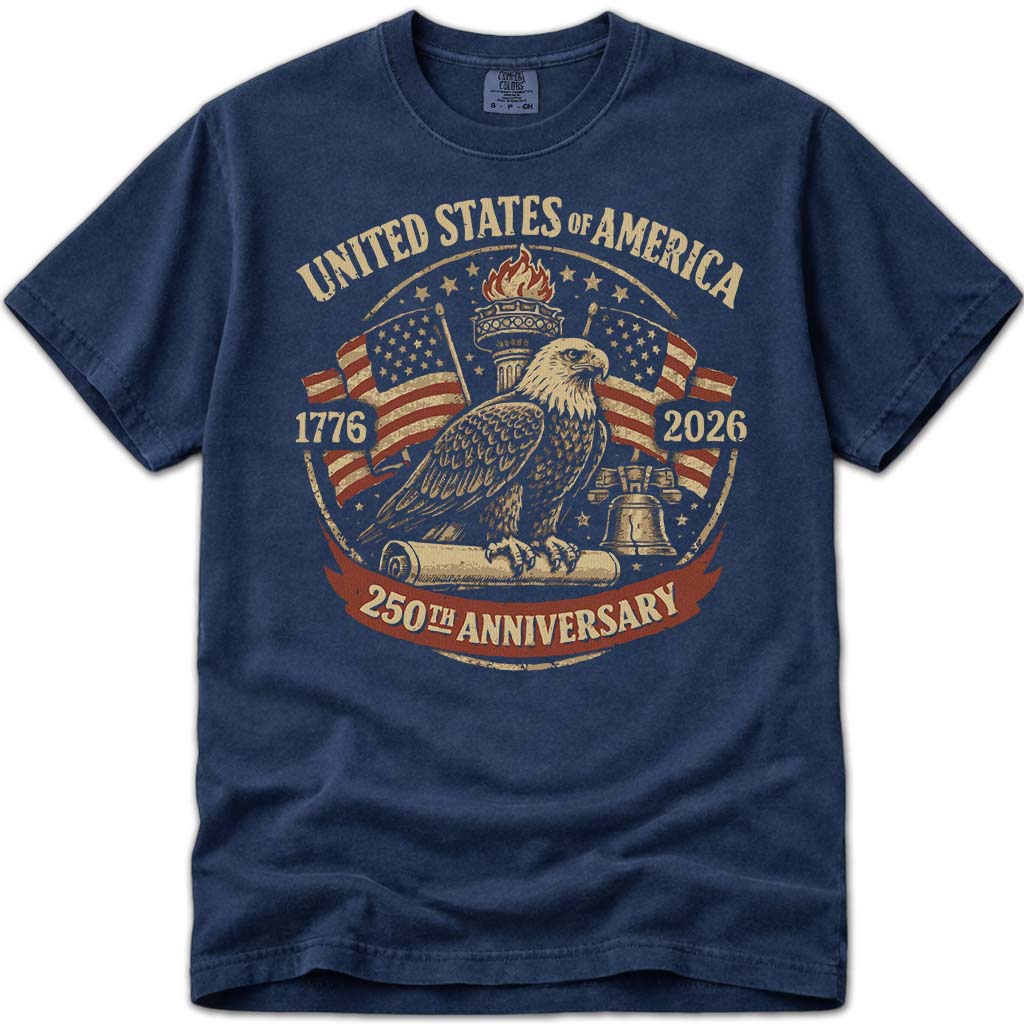 Vintage USA 250 Anniversary Eagle 4th of July Tee - Navy