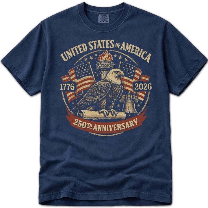 Vintage USA 250 Anniversary Eagle 4th of July Tee - Navy