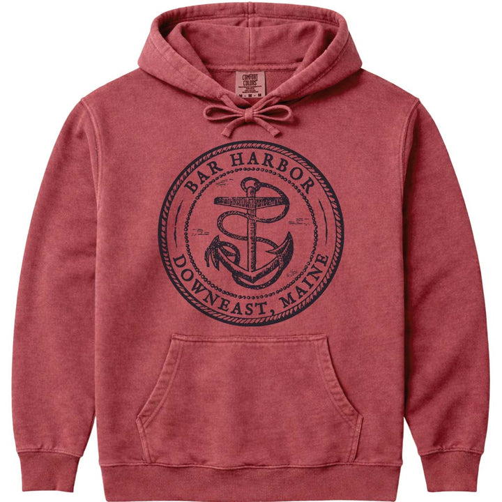 Vintage Antique Anchor Bar Harbor Maine Hoodie - Crimson