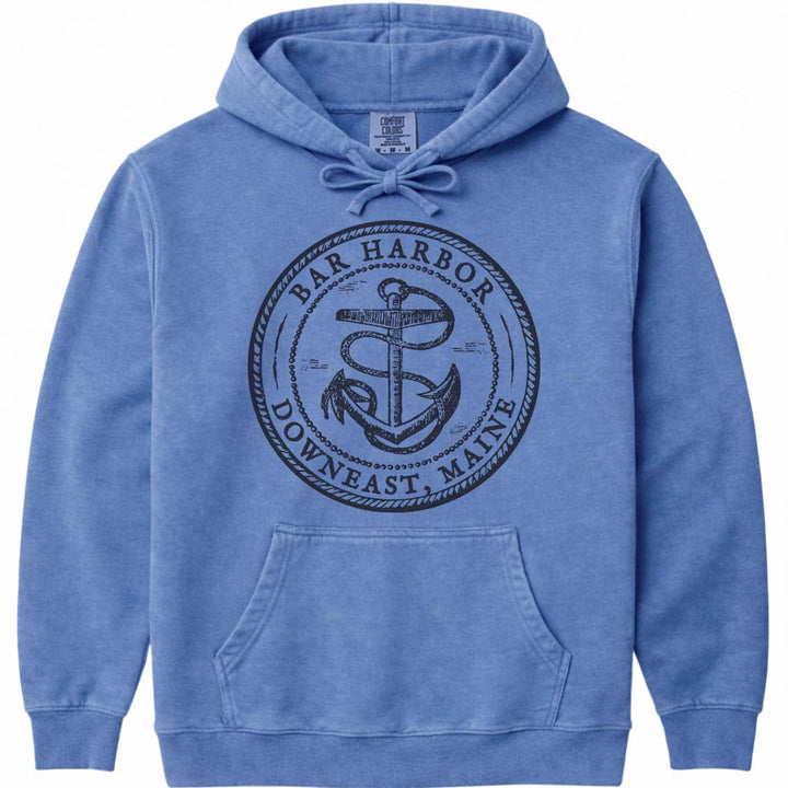 Vintage Antique Anchor Bar Harbor Maine Hoodie - Flo Blue