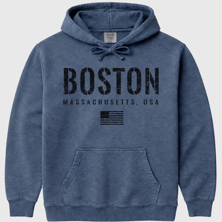 Vintage Boston Hoodie Sweatshirt - Denim
