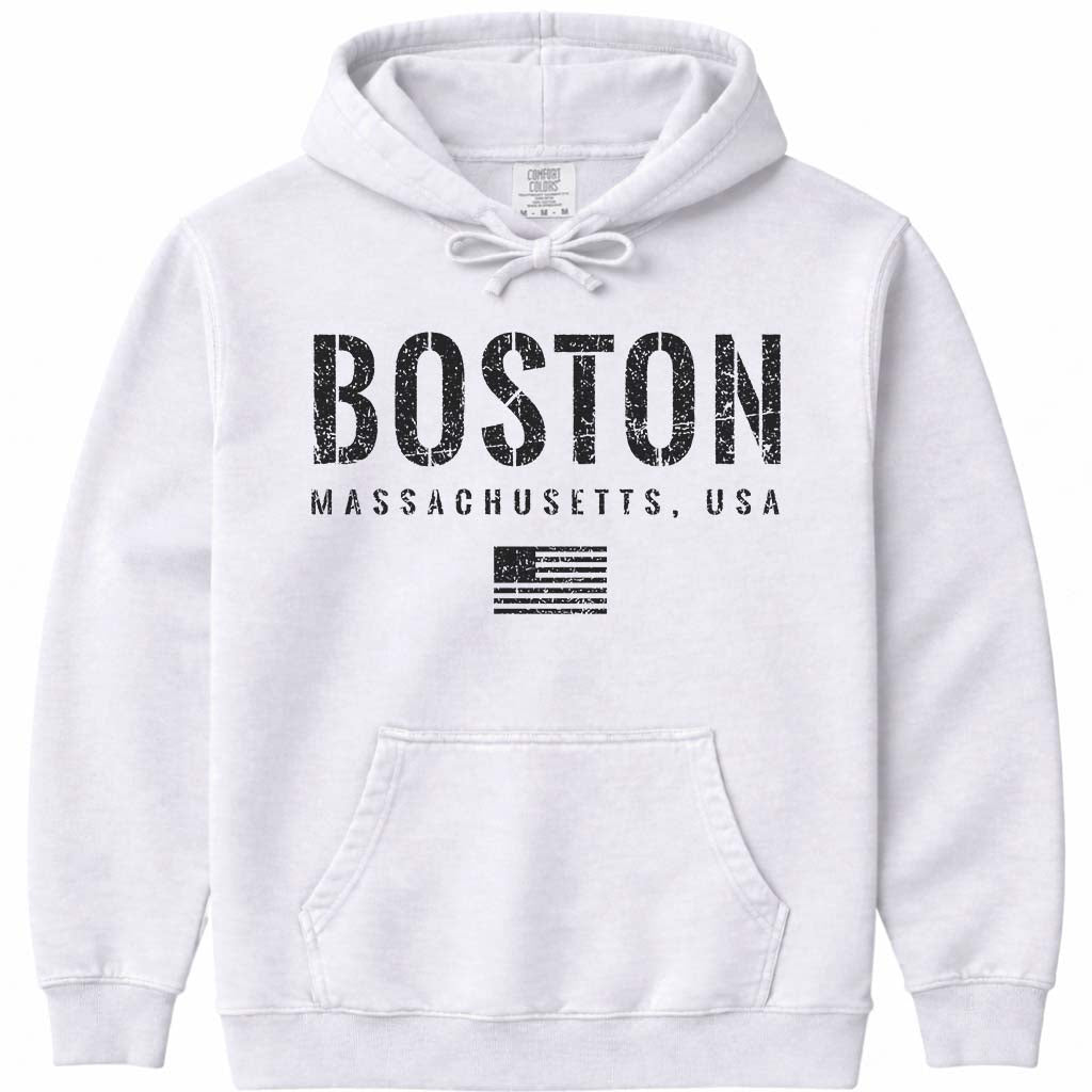 Vintage Boston Hoodie Sweatshirt - White