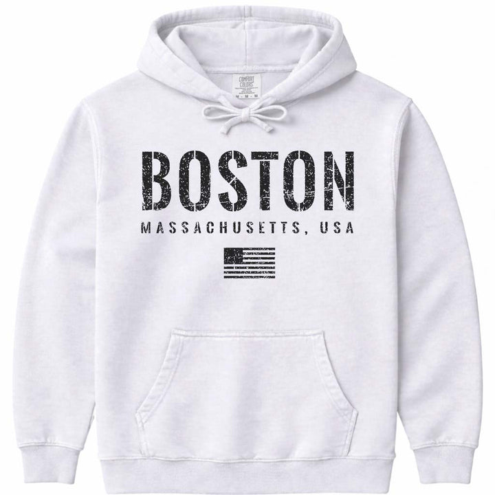 Vintage Boston Hoodie Sweatshirt - White