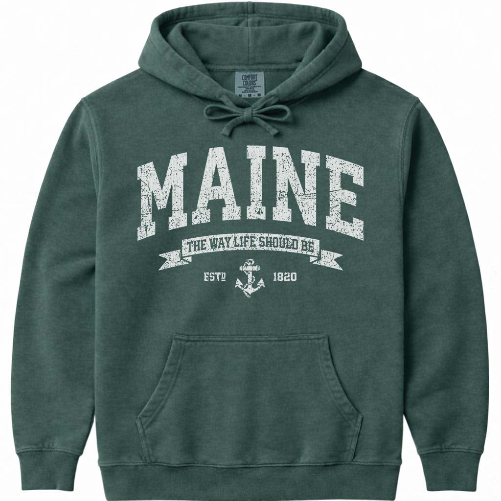 Vintage Maine 1820 Anchor Hoodie Sweatshirt - Blue Spruce