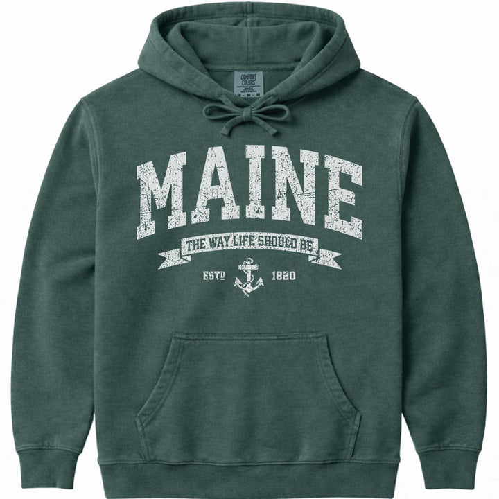 Vintage Maine 1820 Anchor Hoodie Sweatshirt - Blue Spruce