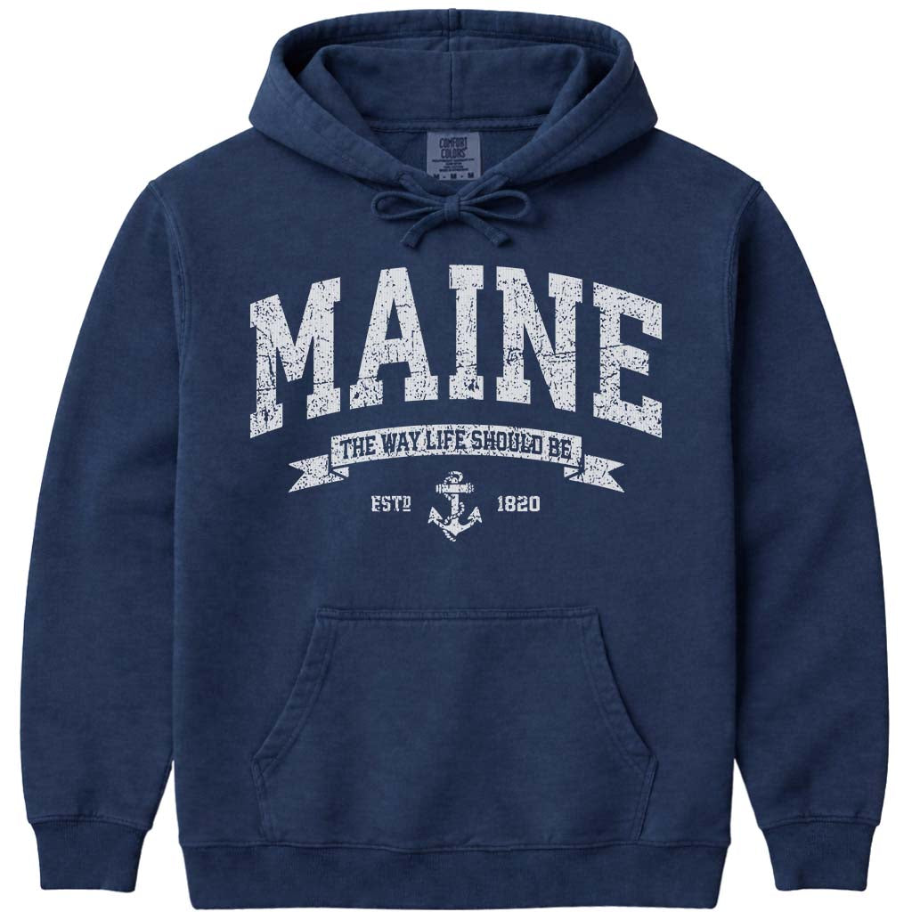Vintage Maine 1820 Anchor Hoodie Sweatshirt - Navy