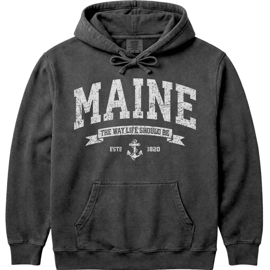 Vintage Maine 1820 Anchor Hoodie Sweatshirt - Pepper