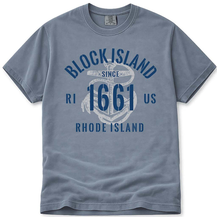Vintage Nautical Anchor Block Island RI T Shirt - Blue Jean
