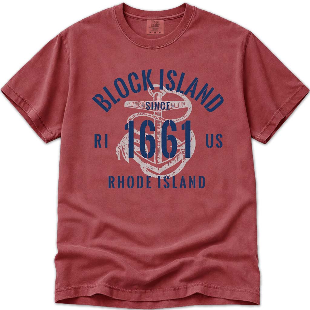 Vintage Nautical Anchor Block Island RI T Shirt - Crimson