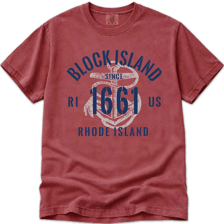 Vintage Nautical Anchor Block Island RI T Shirt - Crimson