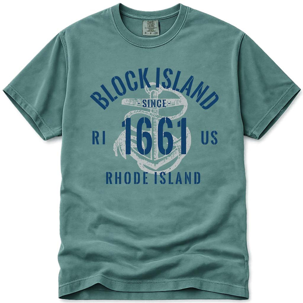 Vintage Nautical Anchor Block Island RI T Shirt - Light Green
