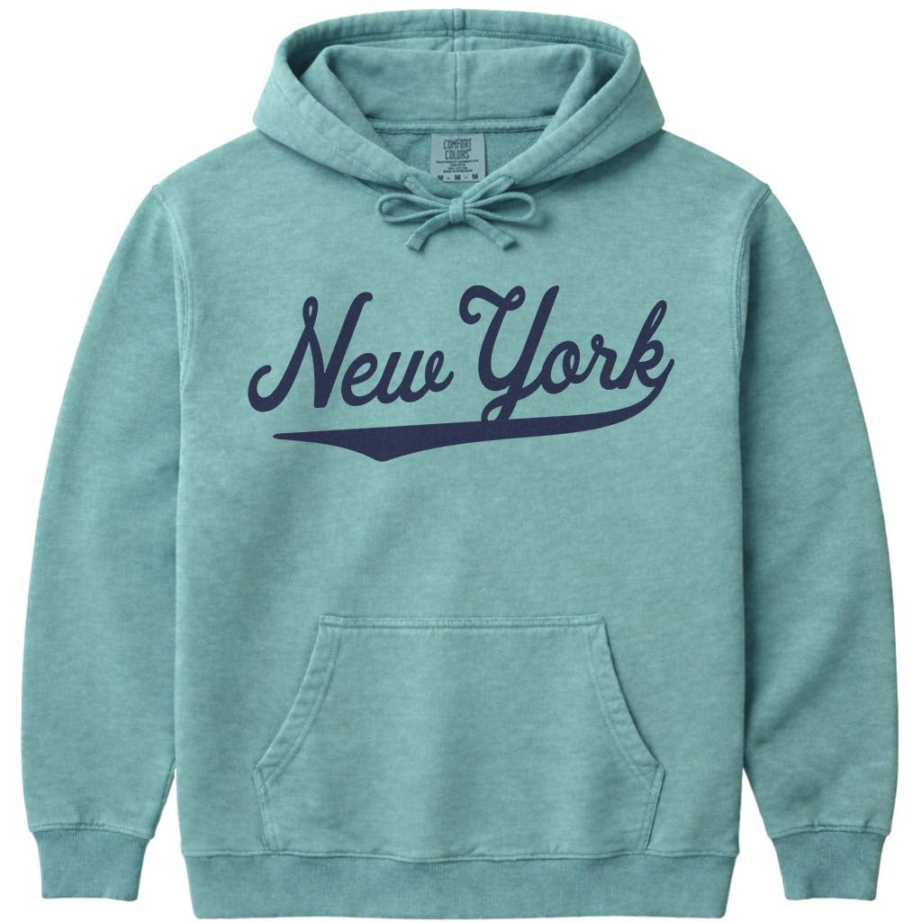 Vintage New York Hoodie NY Baseball Script Sweatshirt - Seafoam