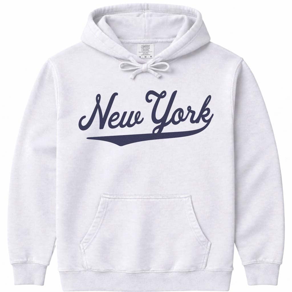 Vintage New York Hoodie NY Baseball Script Sweatshirt - White