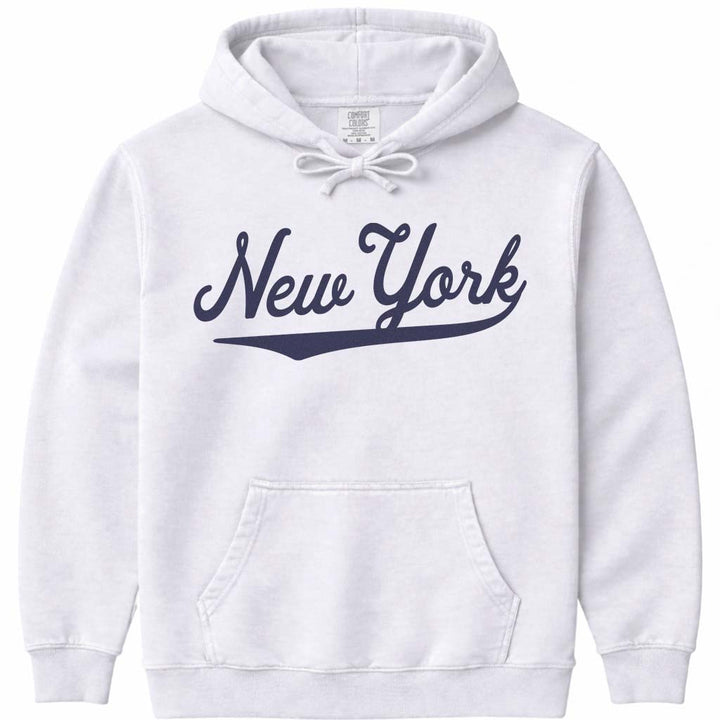 Vintage New York Hoodie NY Baseball Script Sweatshirt - White