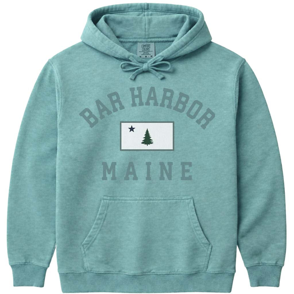 Vintage Original Maine Flag Bar Harbor Hoodie - Seafoam