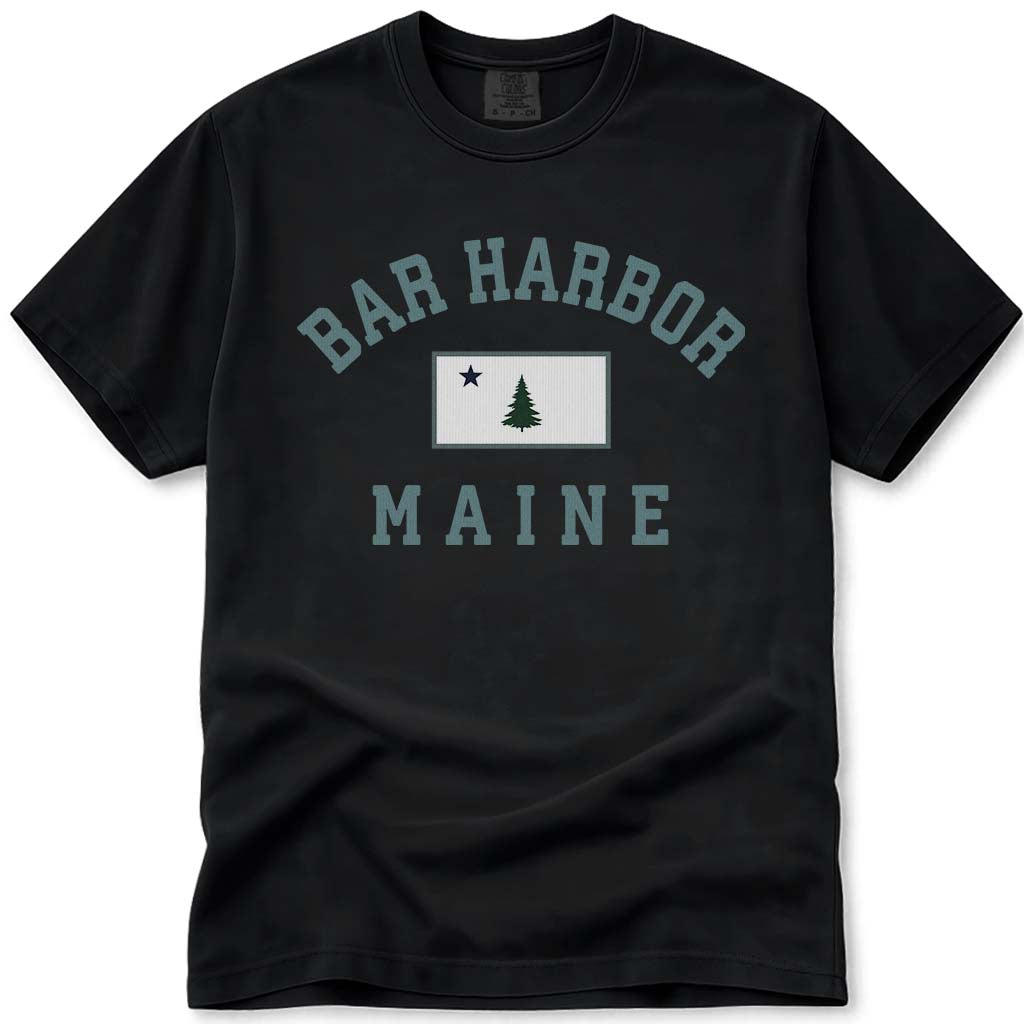 Vintage Original Maine Flag Bar Harbor T Shirt - Black