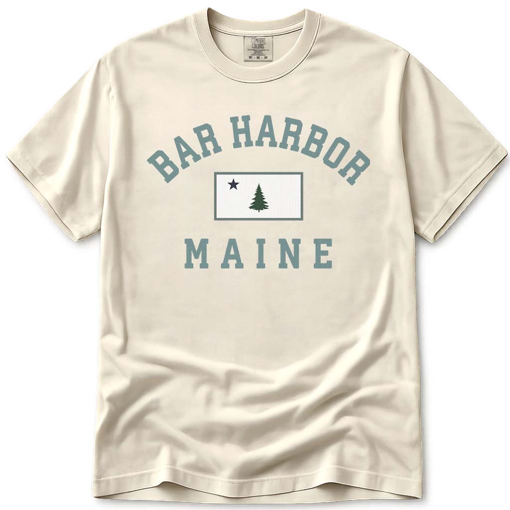 Vintage Original Maine Flag Bar Harbor T Shirt - Ivory
