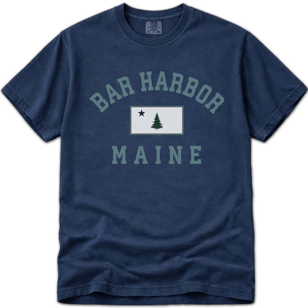 Vintage Original Maine Flag Bar Harbor T Shirt - Navy