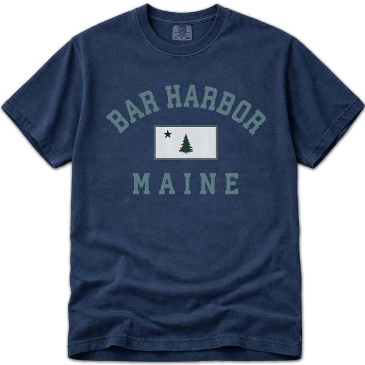 Vintage Original Maine Flag Bar Harbor T Shirt - Navy