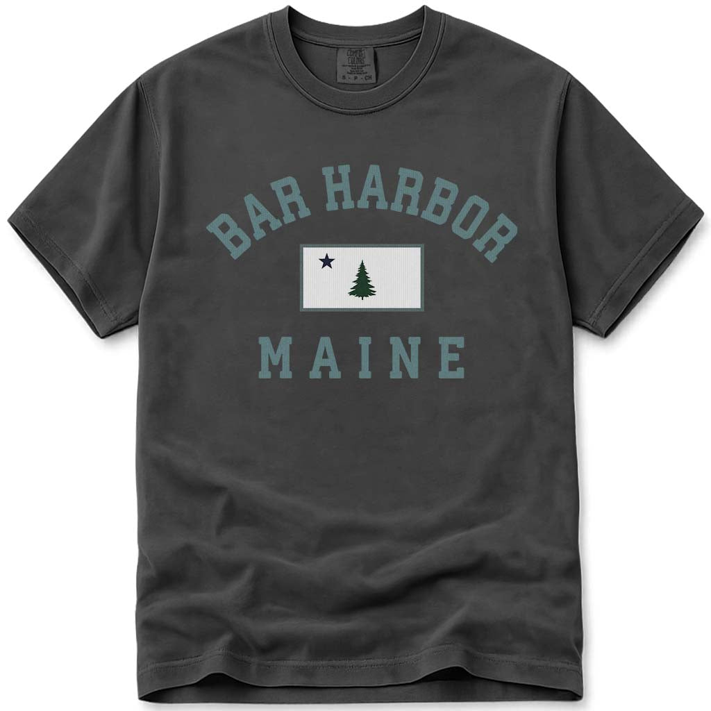 Vintage Original Maine Flag Bar Harbor T Shirt - Pepper