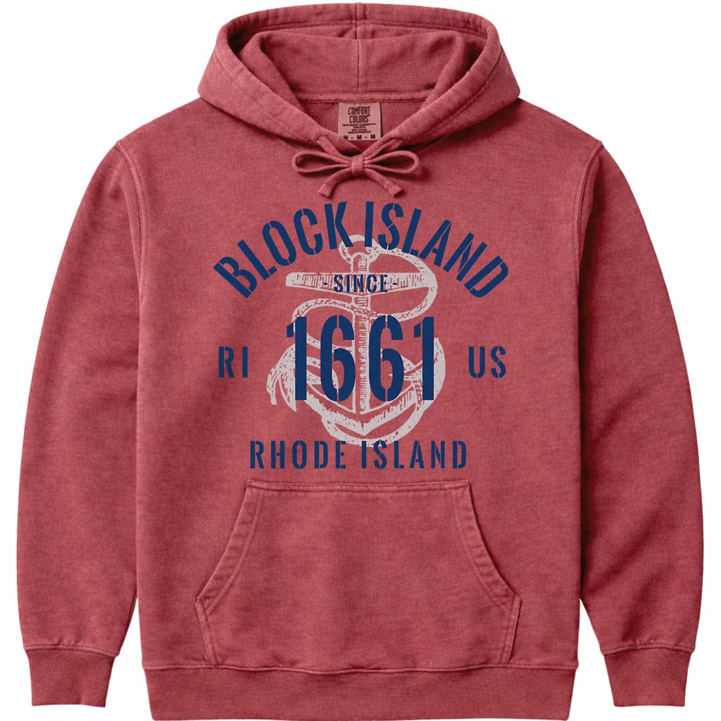 Vintage Nautical Block Island Hooded Sweatshirt - Crimson