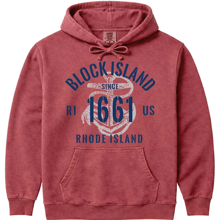Vintage Nautical Block Island Hooded Sweatshirt - Crimson