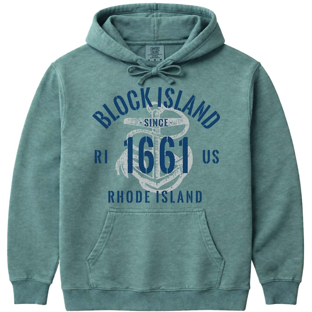 Vintage Nautical Block Island Hooded Sweatshirt - Light Green